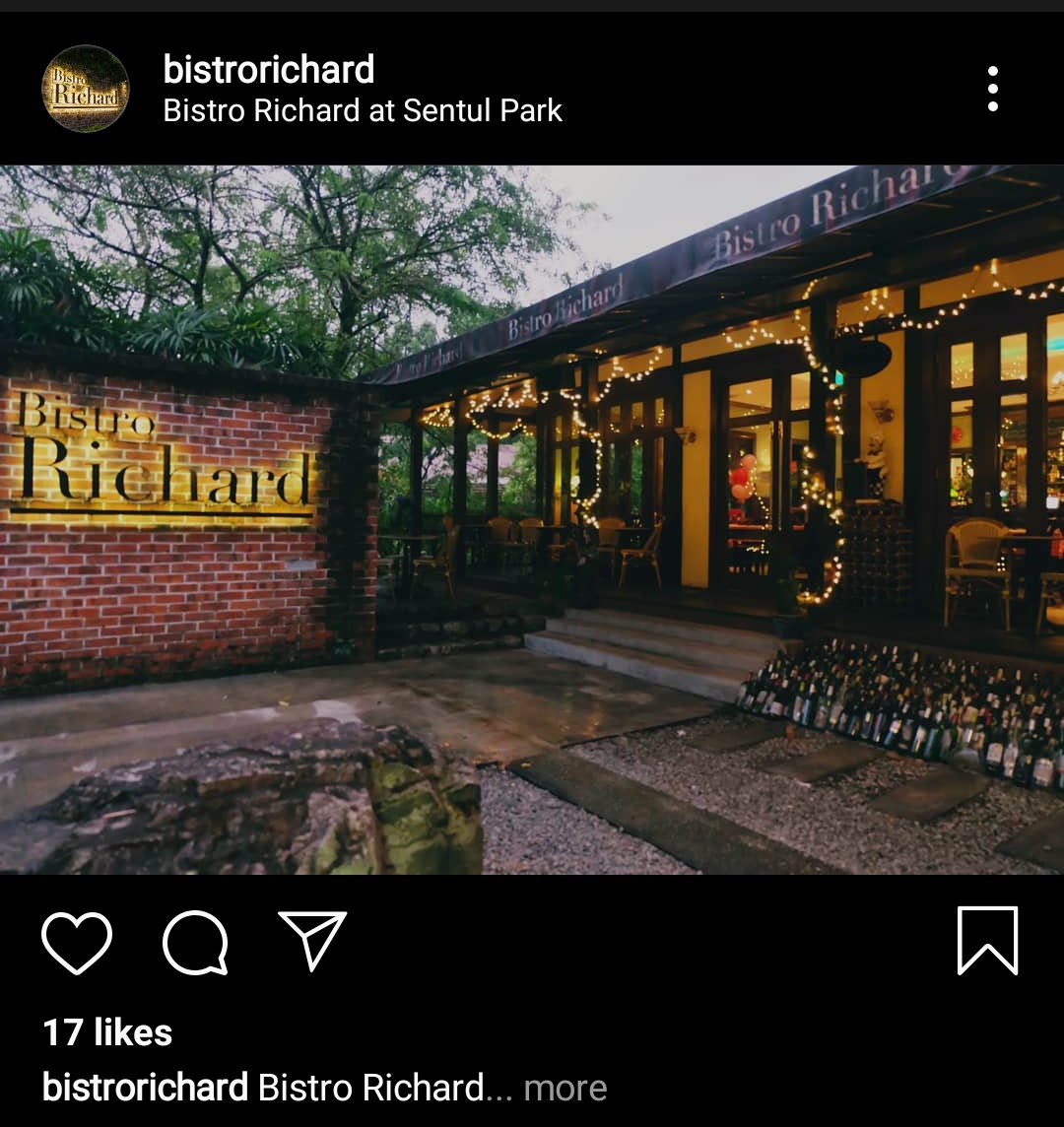 Bistro Richard - Sentul ParkTempat dia mcm tersorok sikit. Tp siapa nak menikmati keindahan alam semulajadi, boleh la. The owner , sangattlah baik dan attentive. Akan pergi table to table tanya, ok ke. Sedap ke. Makanan dia not bad. Kecik je tpt ni. Make sure reserve.