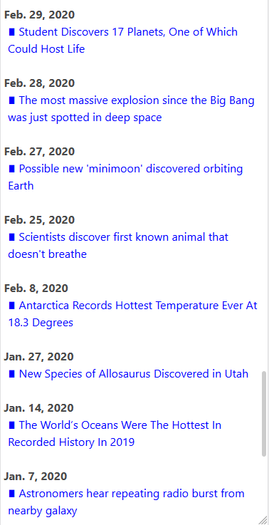 Part 5 : SCIENCE  https://vibhurishi.pythonanywhere.com/Science/  Science discovered many new dinosaur species - from the size of allosaurus in Utah to hummingbird sized one in Myanmar. April gave us a pink Supermoon !