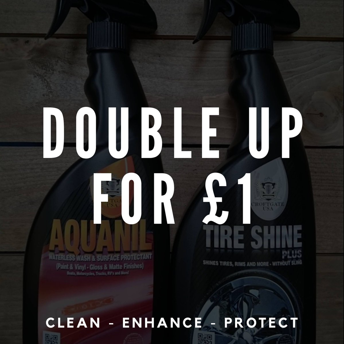 Double Up for £1 🚨 THIS WEEKEND ONLY 🚨

Stock up for the summer on our core products in 750ml bottles: croftgate.uk/doubleup

#aquanil #multiclean #projectx #quicknslick #tireshine

#waterlesscarcare #waterlesscarwash #carcare #detailingworld #waterlesswash #spraywax