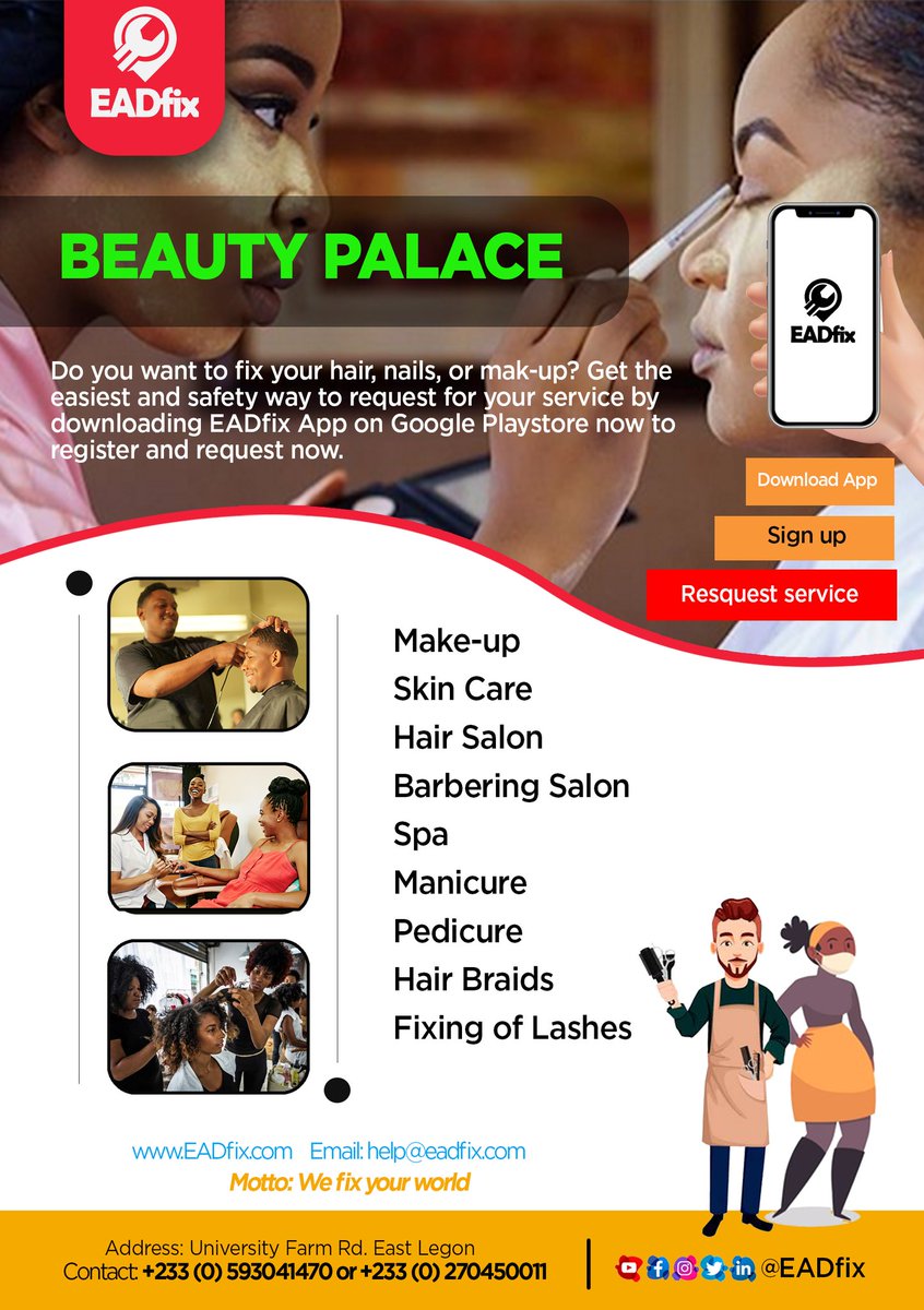 eadfix's tweet photo. Do you need to fix your hair this weekend? EADfix got you covered.
Click on the link below to download the EADfix App

Service providers App

https://t.co/zhBCPbdl8L

Customers App
https://t.co/AmDCtZv9HJ

EADfix: We Fix Your World
#eadfix
#eadfixoffice
#eadfixtour
#eadgoc https://t.co/5zzRgmw5tI