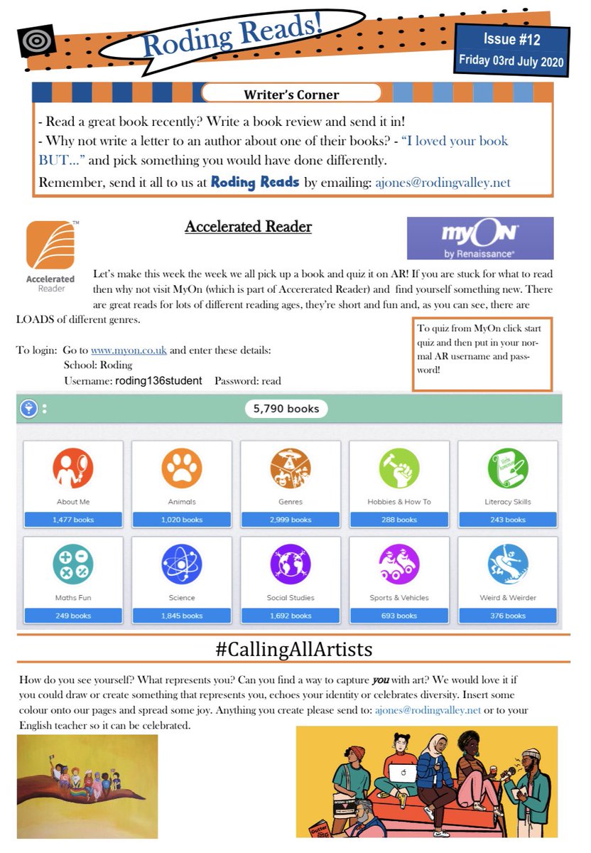 RodingValleyHS's tweet photo. #RodingReads is out! Have you completed your #accelerated reader quizzes? Have you written a book review? What about writing to an author? Has a book changed your way of thinking ๐ค? Check it out! https://t.co/9buDhH3Fe1