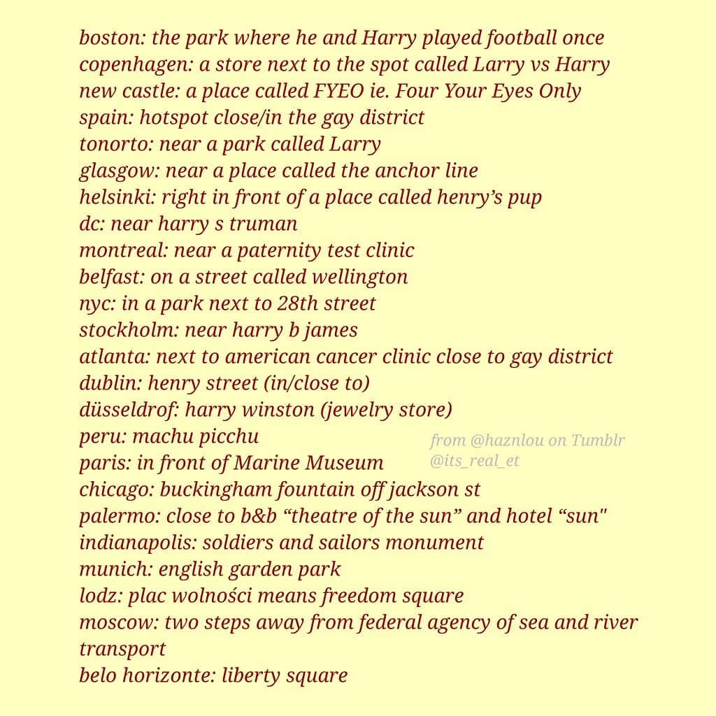 Louis hot spots spread all over the world before the release of Two of Us 04Mar19 a lot of them are Larry related