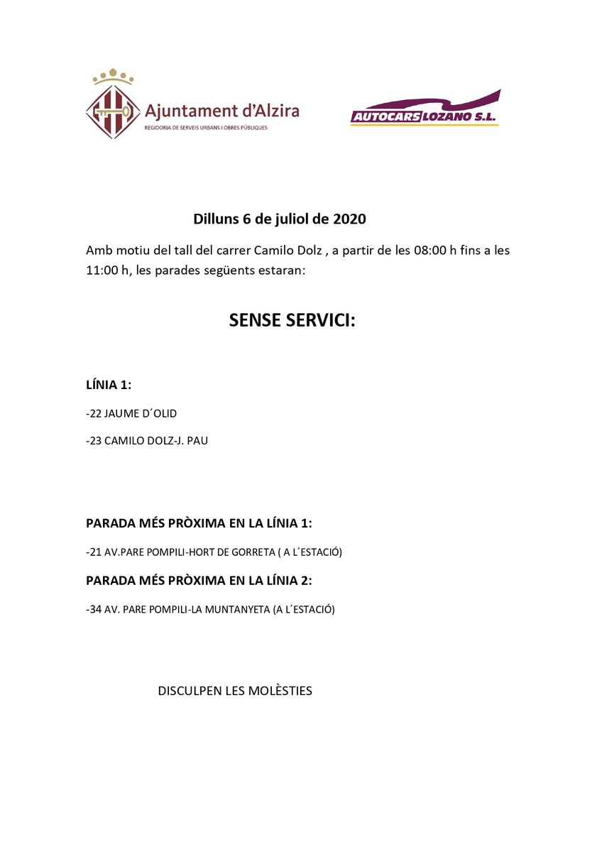 **ALZIBUS NOTA INFORMATIVA**
#Alzira
<a href="/AjuntAlzira/">Ajuntament Alzira</a> <a href="/AlziraTurismo/">Alzira Turismo</a>