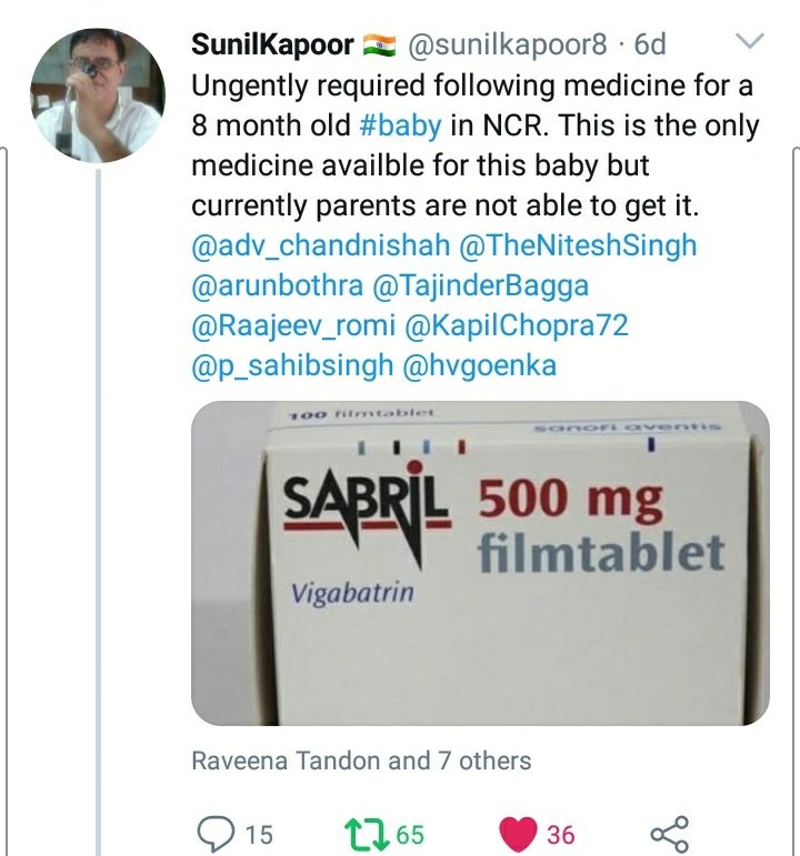 sunilkapoor8's tweet photo. Anyone wants #Sabril, has to fill d form with prescription. No advance,will get d medicine monthly.
Grey market it is 8000/ per strip nd from @sanofi approx 1500/per strip.🙏
@Manoj_kat @BjpEastdelhi @KapilChopra72 @drshalinisdiet
2/2 https://t.co/QQDZQUQvRo