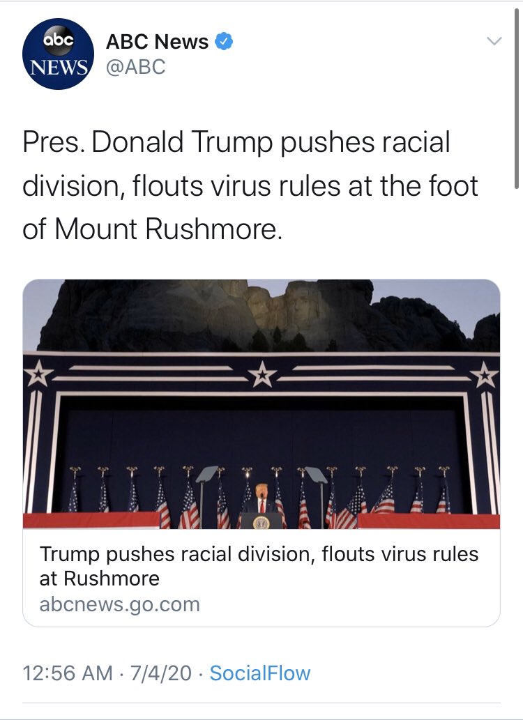  @ABC “racial divisions” vs. “Our Founders launched not only a revolution in government, but a revolution in the pursuit of justice, equality, liberty, and prosperity. No nation has done more to advance the human condition than the United States of America.”