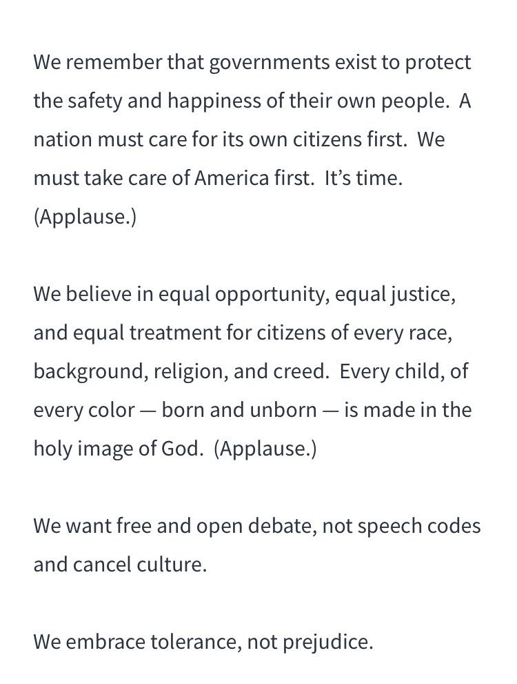  @DeanObeidallah’s “declared war on all those who aren’t loyal” vs. “we believe in equal opportunity, equal justice, and equal treatment for citizens of every race, background, religion and creed. Every child, of every color - both and unborn - is made in the holy image of God.”