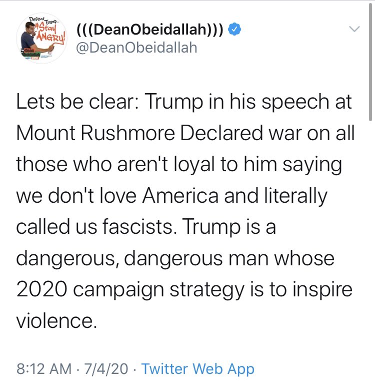  @DeanObeidallah’s “declared war on all those who aren’t loyal” vs. “we believe in equal opportunity, equal justice, and equal treatment for citizens of every race, background, religion and creed. Every child, of every color - both and unborn - is made in the holy image of God.”