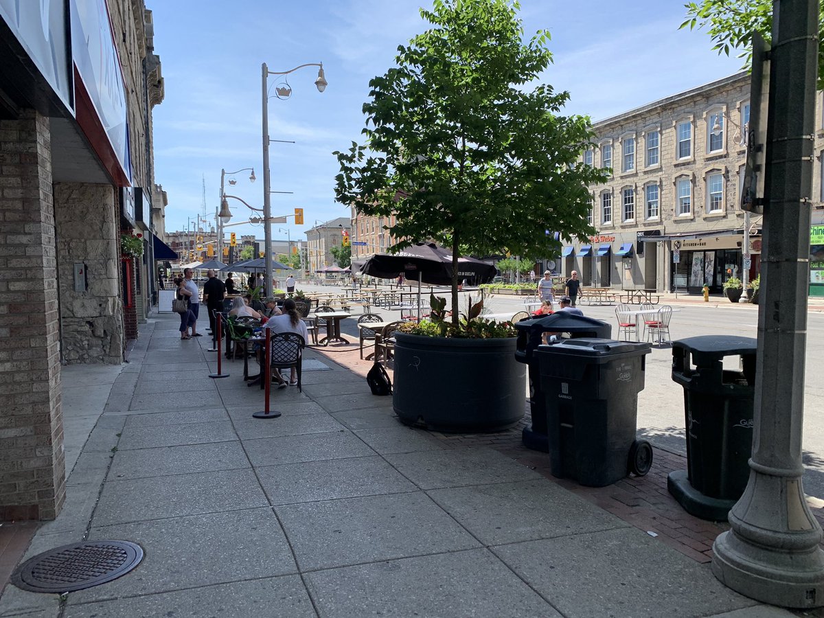 CamGuthrie's tweet photo. @BrothersBrewery and other businesses prepping the tables to be six feet apart for @DowntownGuelph #Guelph’s first #DiningDistrict this weekend! #OpeningSafely #SupportLocal #Guelph! #Jobs https://t.co/FzyFU8WDNs