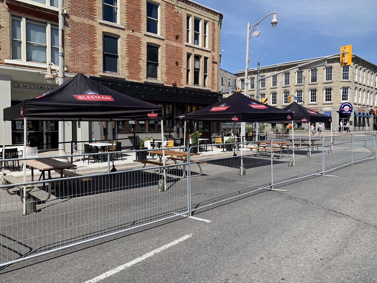 CamGuthrie's tweet photo. @BrothersBrewery and other businesses prepping the tables to be six feet apart for @DowntownGuelph #Guelph’s first #DiningDistrict this weekend! #OpeningSafely #SupportLocal #Guelph! #Jobs https://t.co/FzyFU8WDNs