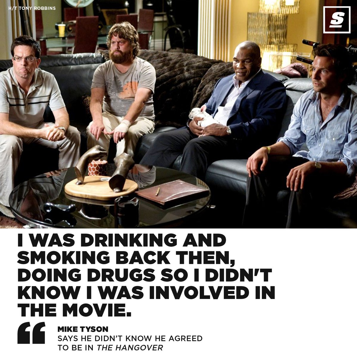 theScore's tweet image. Mike Tyson didn't know he had agreed to be in 'The Hangover' until the night before shooting. thesco.re/3gpgXj2