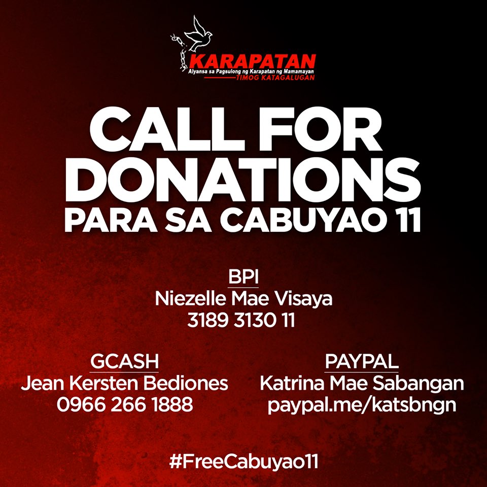 RiSciSSG's tweet photo. Let us help the Cabuyao 11, you can donate through the following details:

#FreeCabuyao11 https://t.co/u7dAd75FU0