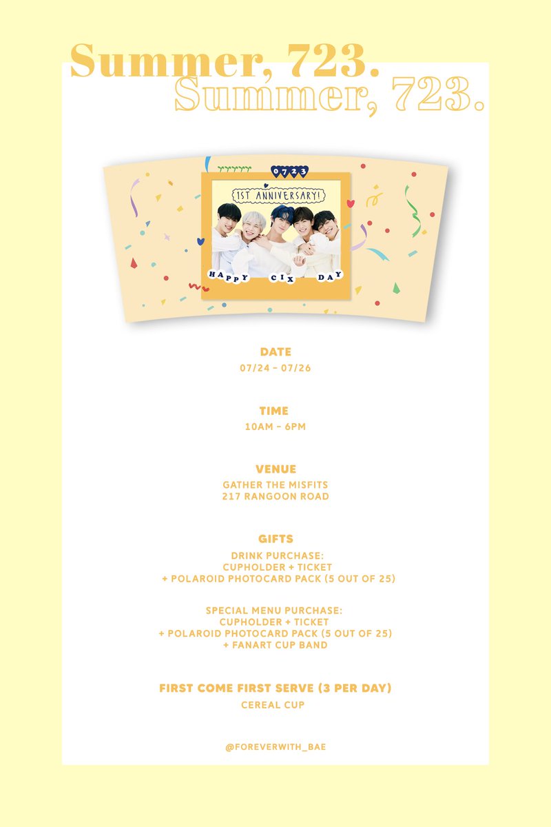 foreverwith_bae's tweet photo. 𝕊𝕦𝕞𝕞𝕖𝕣, 𝟟𝟚𝟛. 
in Singapore

🗓 07/24 ~ 07/26
📍gather the misfits

𝐍𝐎𝐓𝐈𝐂𝐄 &amp; 𝐆𝐈𝐅𝐓 𝐏𝐑𝐄𝐕𝐈𝐄𝐖

#CIX #씨아이엑스 
#SUMMER_723 https://t.co/WMf1CdbM66