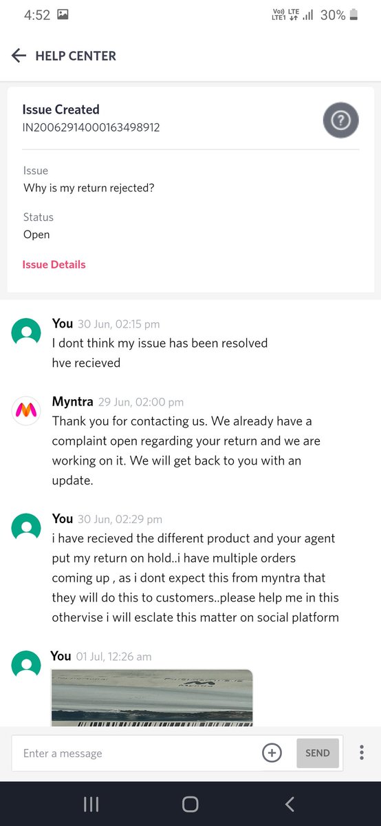 RouffTalib's tweet photo. @myntra @MyntraSupport I ordered a product with order id 1144309-8252918-7428203 and recieved a different brand. I tried calling helpline number but every time they said your issue will be resolved soon but it has been 6+ days but no respond yet. Please look into this matter asap https://t.co/ZoGf5oUlV1