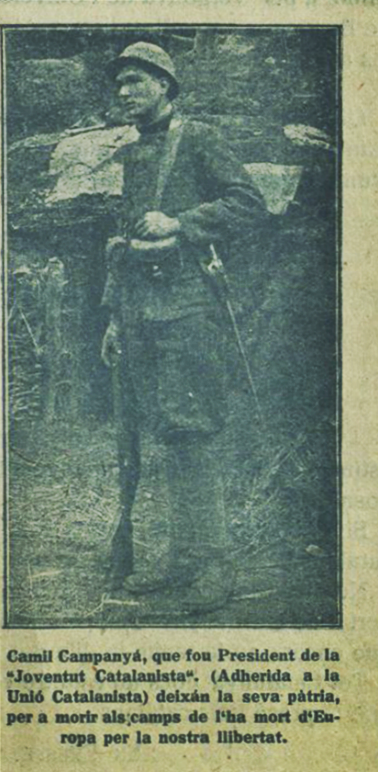 MICCatalunya's tweet photo. El 4 de juliol de 1916 va morir en combat al front del Somme Camil Campanyà i Mas, militar català.
El seu cos fou embolcallat amb la senyera estelada que li havia enviat Joan Soler i Pla. https://t.co/oD9qyxR5rE