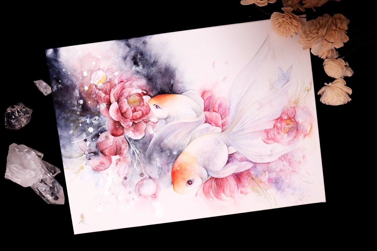 xATSURIx's tweet photo. #7月になったのでフォロワーさんに自己紹介しようぜ

心の拠り所をテーマに、女性の姿を重ねた金魚を描きます。
主な画材： #顔彩
出展：#踊る金魚展　#金魚美抄

#晴智ありさ #金魚 https://t.co/oikKOaKFc3