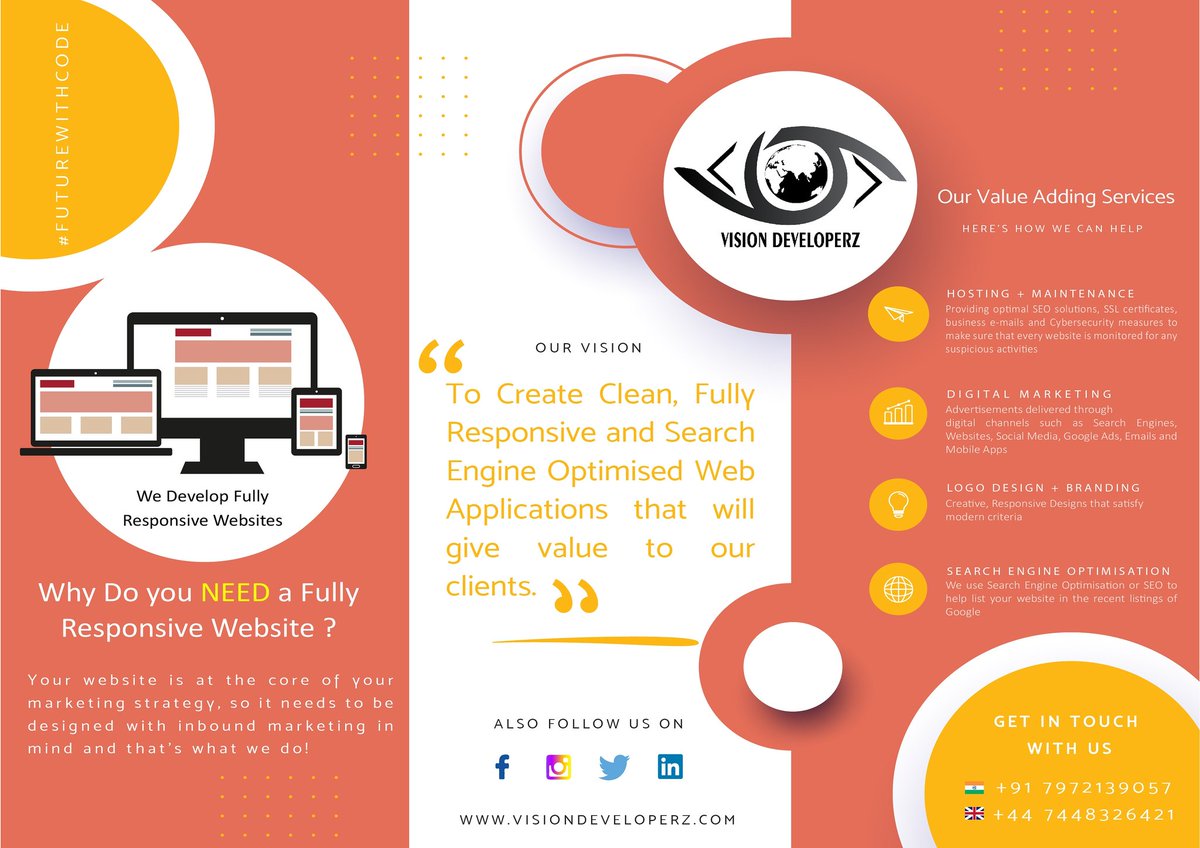 VDeveloperz's tweet photo. A New Look to Our Brochure!
#websitedevelopment #digitalmakerting #logo #branding #ecommerce #visiondeveloperz #futurewithcode https://t.co/7ZE8bqeH66