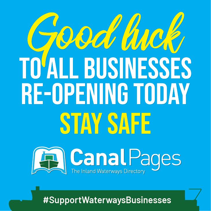 canalpages's tweet photo. GOOD LUCK TO ALL BUSINESSES RE-OPENING TODAY! You can find 1200+ of the best waterways businesses at https://t.co/3IIHGN5CKh as well as in our 2020-21 print edition published soon. #SupportWaterwaysBusinesses https://t.co/SYDqFfTJdJ