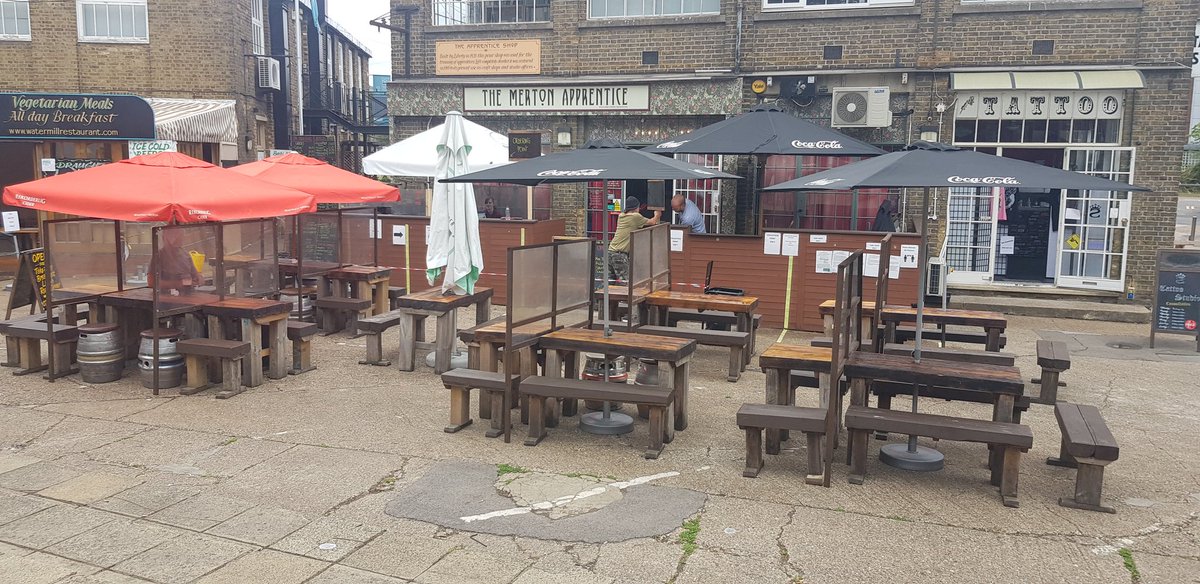 mertonapp's tweet photo. Now open with new outdoor seating and table arrangements, No booking required, outdoors only! @mertonabbeymill @CAMRAswl https://t.co/Z506dMDSg3