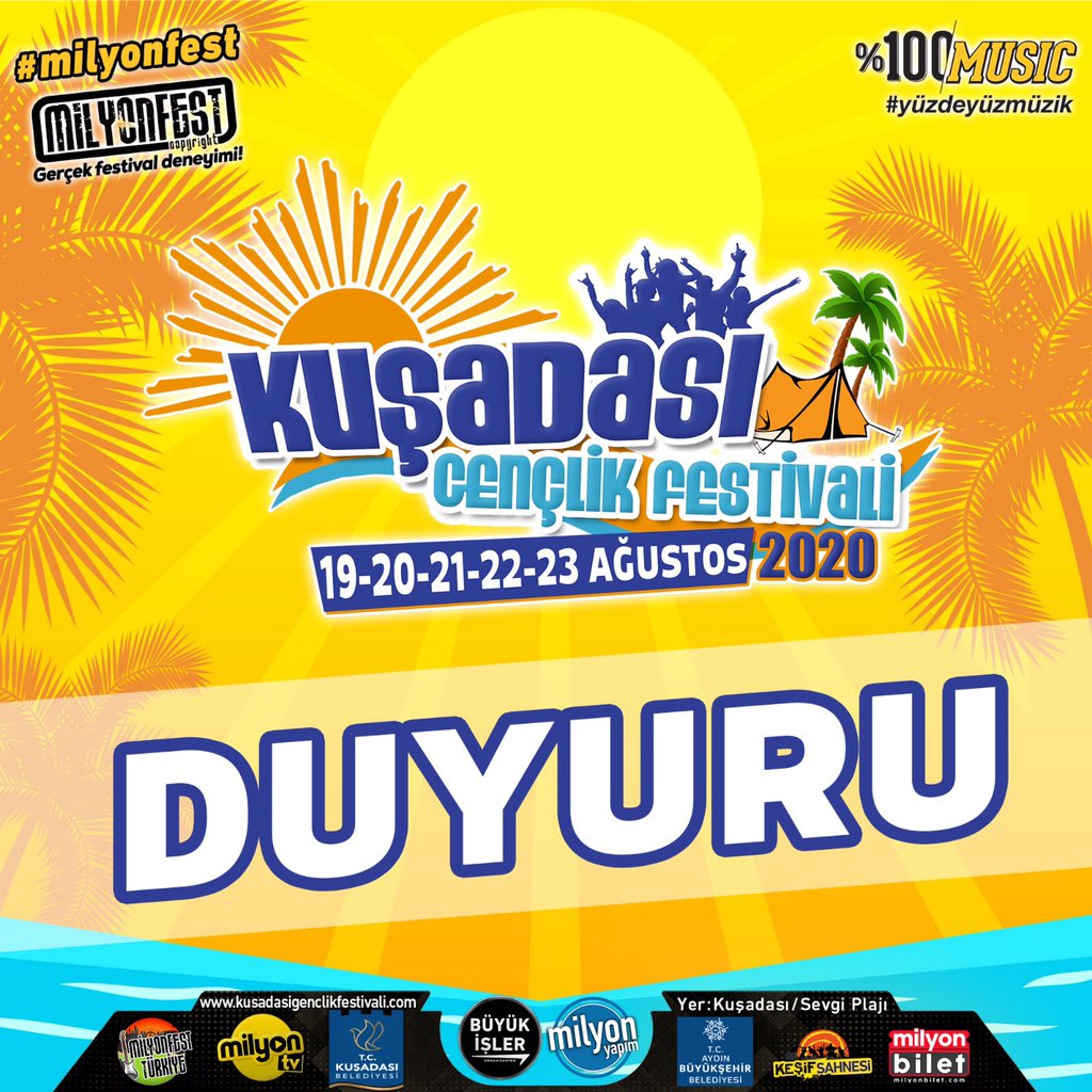 kusadasigncfest's tweet photo. Ülkemiz ve tüm Dünya’yı etkisi altına alan Covid-19 nedeni ile 8-12 Temmuz tarihlerinde Kuşadası’nda yapılması planlanan Kuşadası Gençlik Festivali, 19-23 AĞUSTOS tarihlerine ertelenmiştir.

Biletiniz yeni tarih için geçerlidir🔺 https://t.co/VOuDBRYvPM