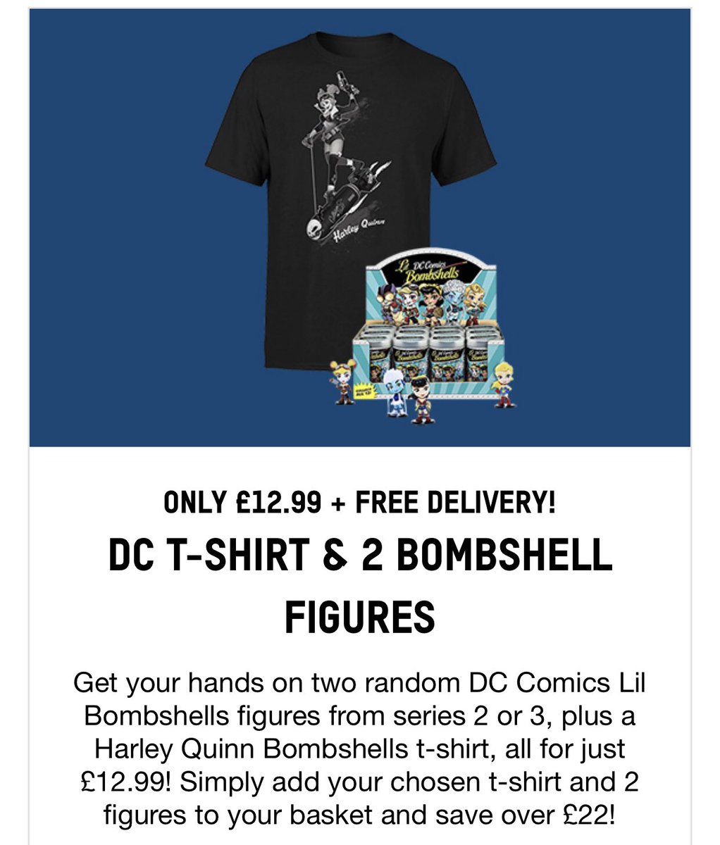 Abber_naffy's tweet image. @zavvi have this DC bombshell offer on today! Get 2 Mystery Bombshell figures and a tee for only £12.99. Plus free delivery! 

✅Order here ⬇️
tidd.ly/f9af5511

#dc #dcbombshell #cryptozoic #bombshell #dc #collectible #zavvi #zavviuk