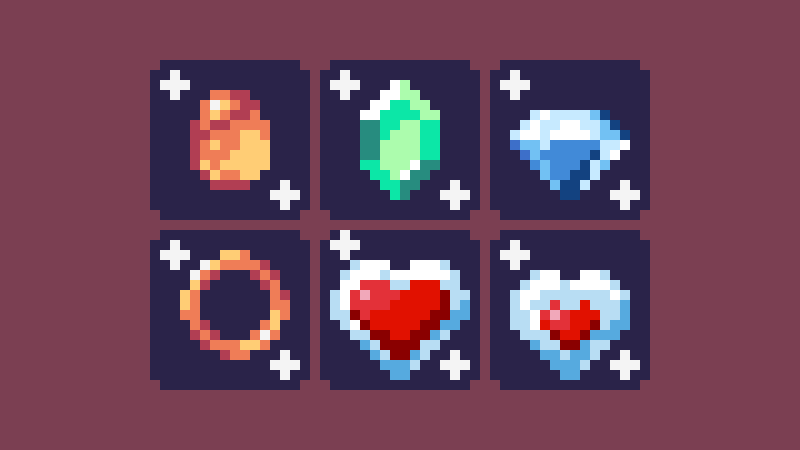 Miamental_'s tweet photo. A somewhat random #set of #ThingsThatSparkle today. Amber, a rupee, a diamond, a sonic ring, a heart container, and a heart piece.
@Pixel_Dailies | #pixel_dailies | #pixelart https://t.co/tuy5XbGx4O