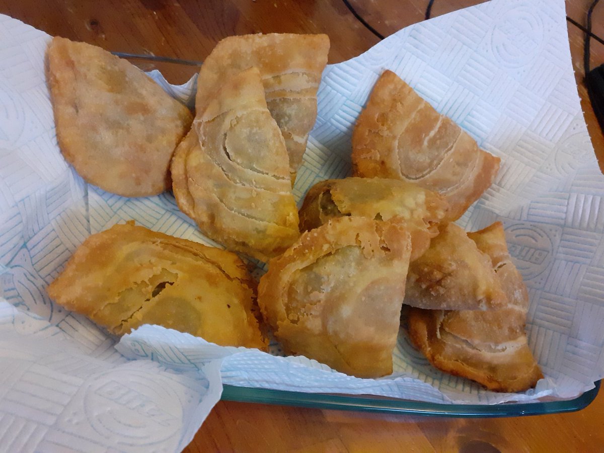 Malaysian feast this week. Spicy sour cod, okra and cherry tomato stew. Nyonya chicken curry. Roti murtabak. Prawn karipap (incredible two-dough curry puffs, could eat forever)