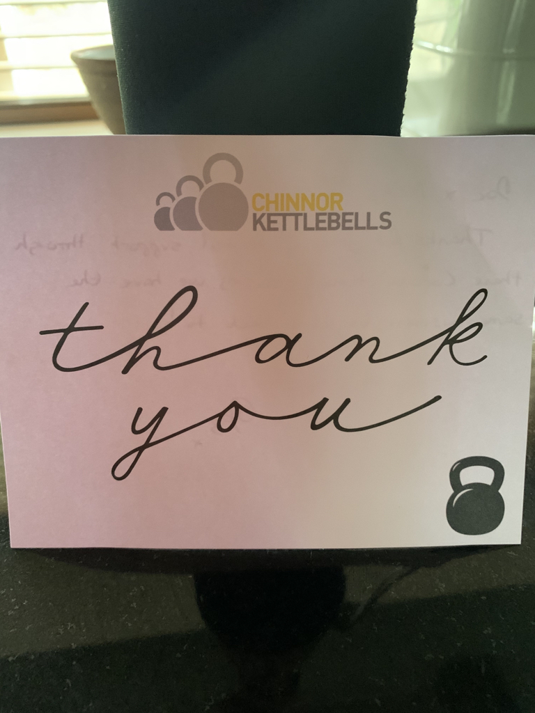 I’ve had to reconsider the 0/10 score I gave this morning’s <a href="/ChinnorKettles/">Chinnor Kettlebells</a> Extreme after receiving this lovely card 👌. Thanks Daz (not for the 200 sandwich crunches and the running thing. You can keep that). X