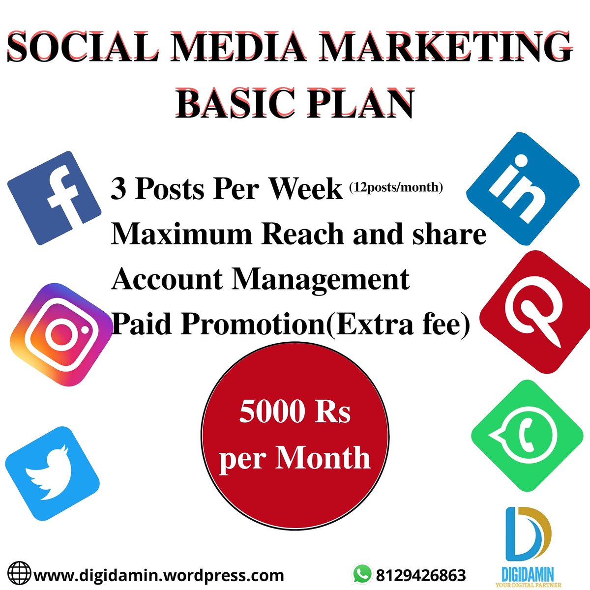 digidamin's tweet photo. Social Media Marketing Basic Plan
At rupees 5000/Month

3Posts per Week
Account Management 
Paid Promotion(Extra Fee)
Maximum Reach and share

 #socialmediamarketing #digitalmarketing #socialmedia #marketing #branding #digidamin  #seo #onlinemarketing https://t.co/fPr3WEbvdn