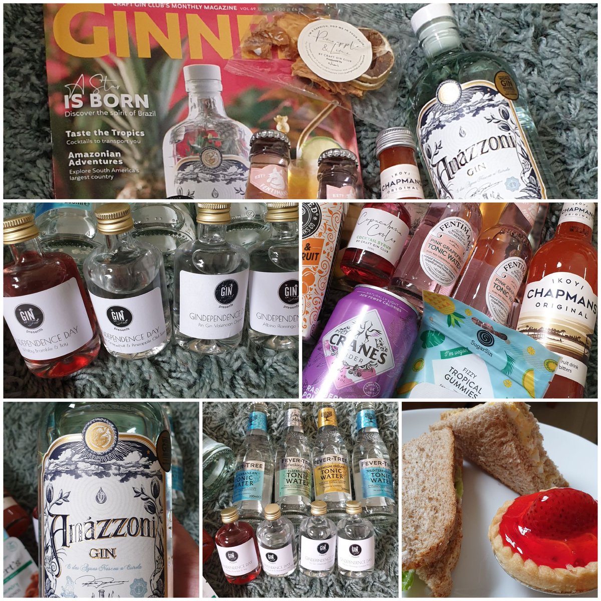 clarkeky's tweet photo. Happy #Gindependence day! Afternoon tea from @BrowningsBakers just fab! Afternoon of gin from @craftginclub Then virtal gin tasting later with @TheGinToMyTonic #PerfectSaturday https://t.co/wt7VGLP39U