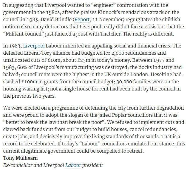 angiesliverpool's tweet photo. Tony Mulhearn letter published in the Guardian June 2017 https://t.co/qqgGIc5Ufo