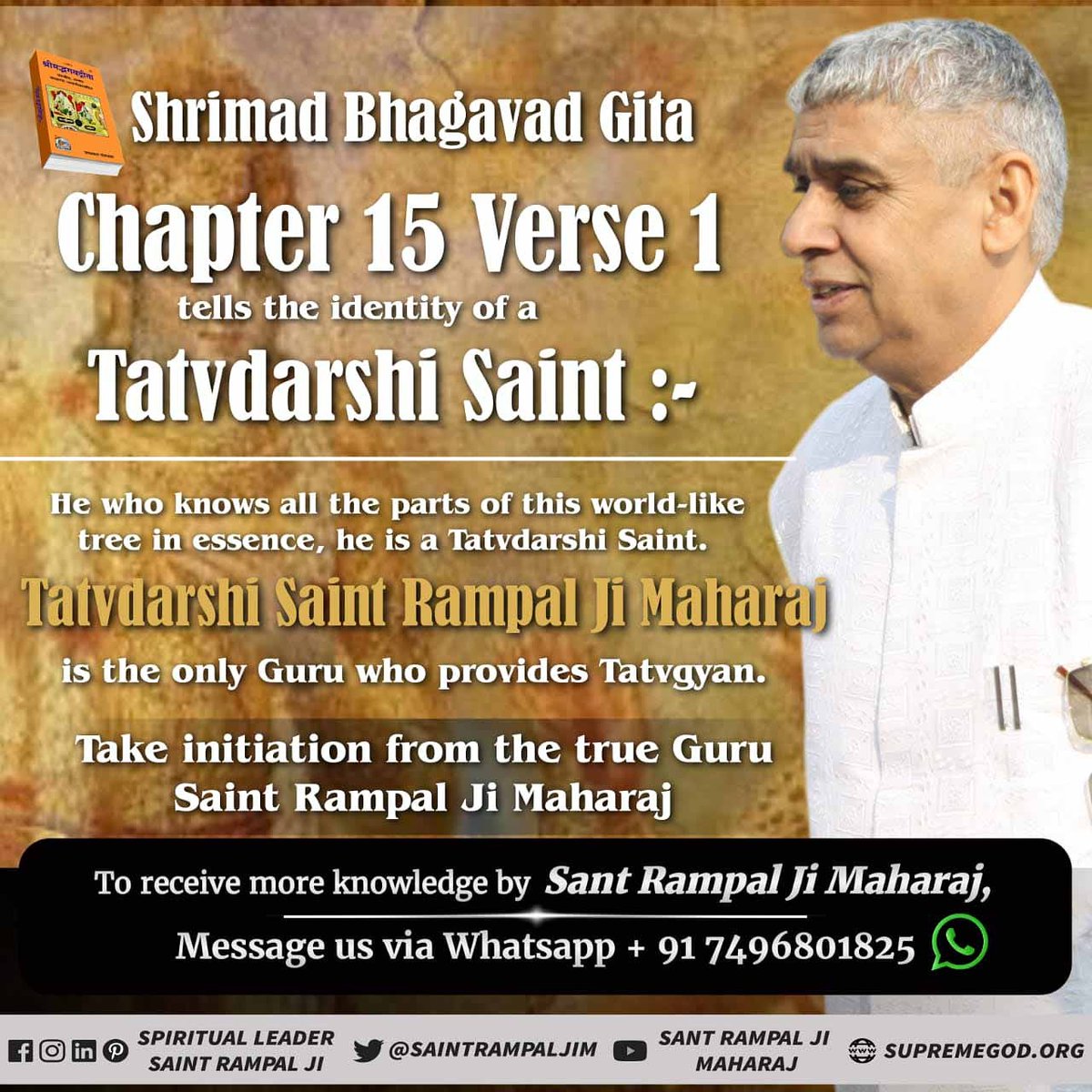 DasiRuchi1's tweet photo. #पूर्णगुरु_को_पहचानिए
The enlightened saint will explain the upside-down hanging world like the tree mentioned in Gita Chapter 15 verse 1-4.
@SaintRampalJiM https://t.co/Nahy93Nq3a