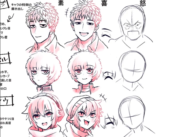 表情の描き分けのコツはありますか?ってましゅまろリク頂いて描いてたんだけどこれじゃない感がすごい…?なんて説明するのが正解なんだろ 