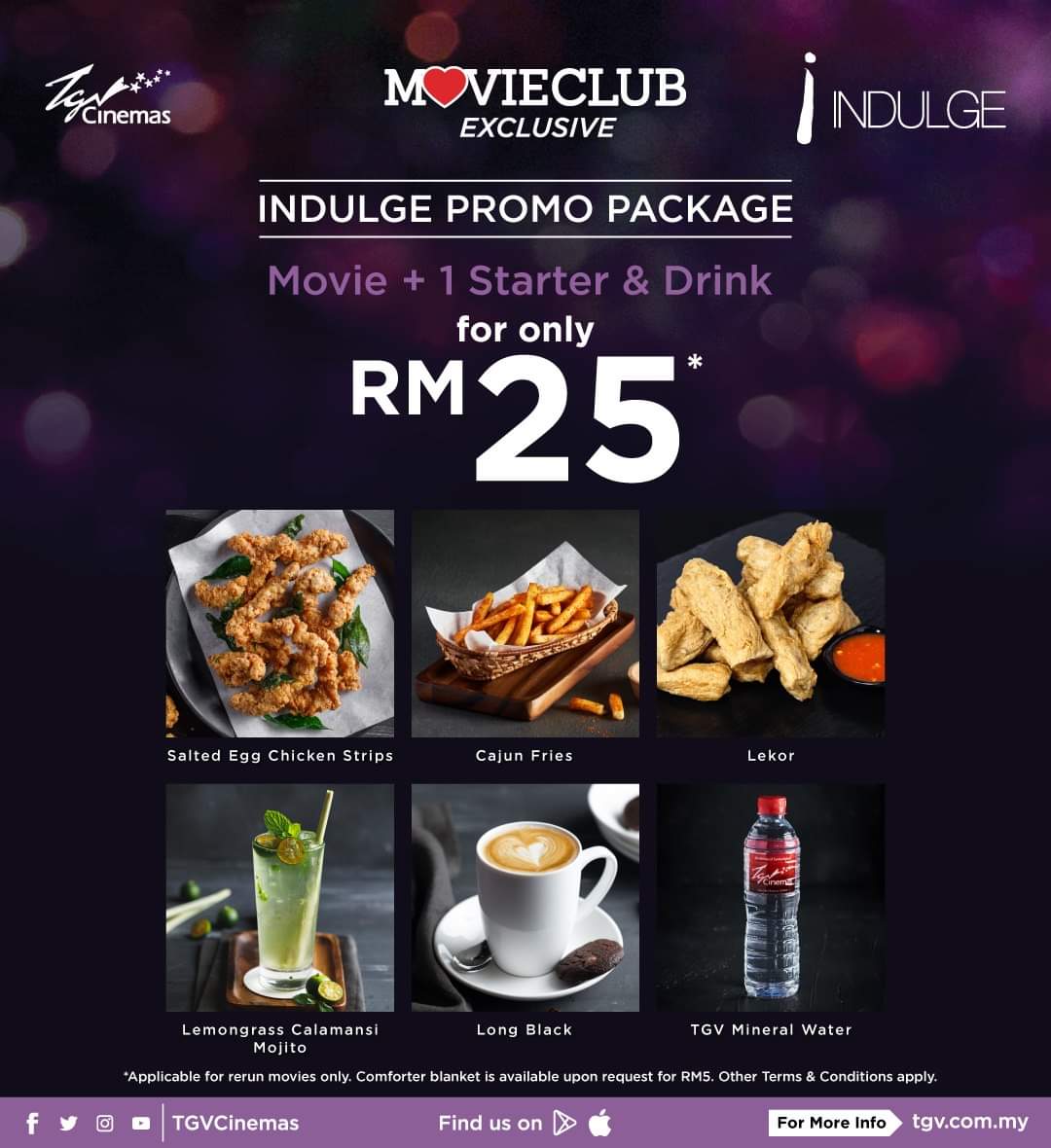 TGVCinemas's tweet photo. Nikmati 1x pembuka selera dan 1x minuman dari menu INDULGE terpilih berserta tayangan semula filem dengan hanya RM25! ๐ฝ๏ธ
Tahukah anda bahawa tiket INDULGE untuk tayangan semula filem juga hanya RM10 sekarang bagi promo Kombo 'Break-Free Movie'?๐๏ธ
#TGVBreakFree
#TGVCYouSoon https://t.co/fwvV2h02aA
