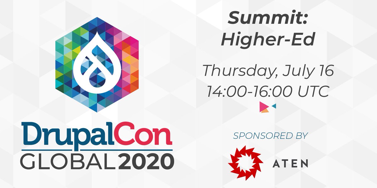 drupalcon's tweet photo. Using #Drupal at a college or university? Attend this summit at #DrupalConGlobal to connect with other #HigherEd Drupal users. The Higher-Ed summit is one of the most popular summits annually! Sponsored by @atendesign #DrupalEdu
https://t.co/CgATSYjhLt https://t.co/0OZKfwCiQW