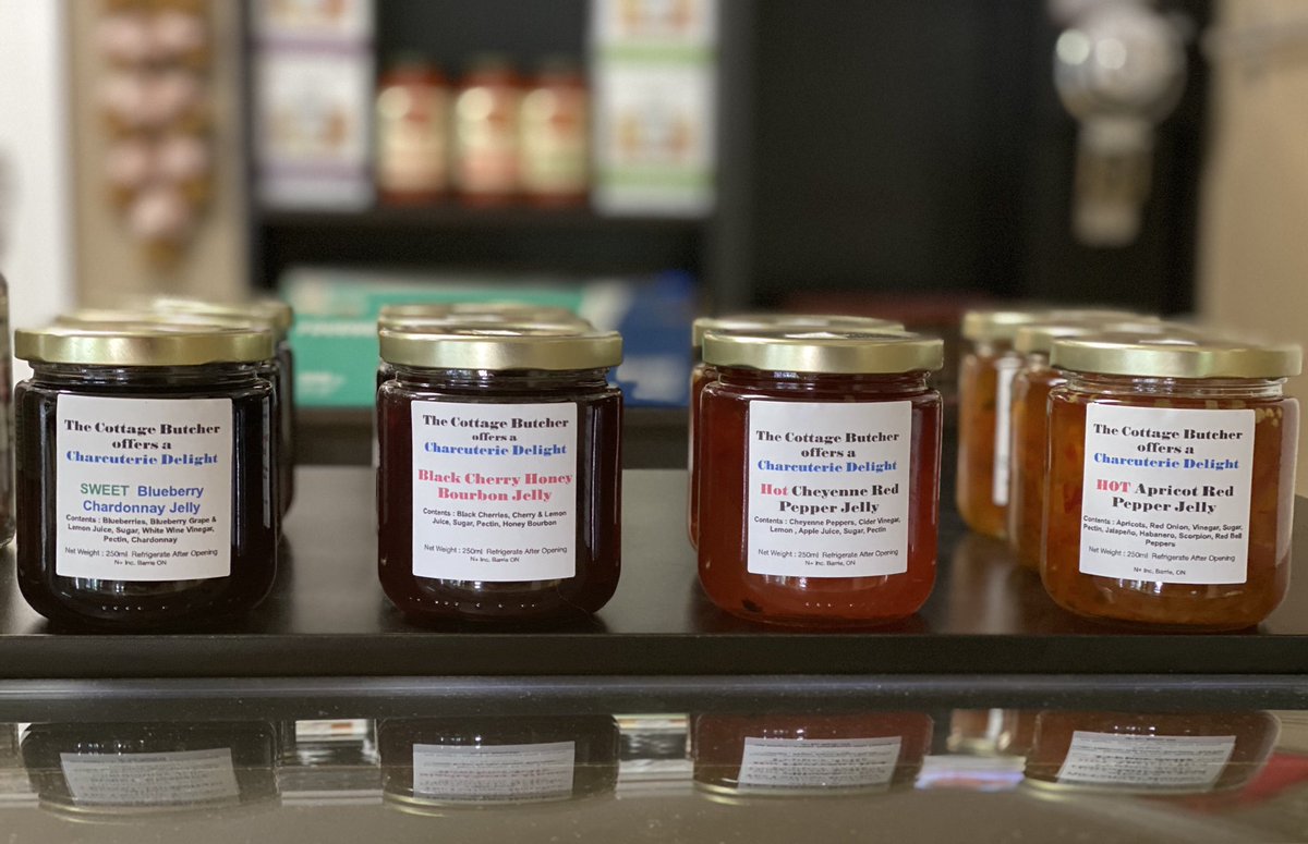 cottagebutcher's tweet photo. TCB’s own Charcuterie Delight collection of Jellies. They come in 4 different flavours. Which one is your favourite?⠀
⠀
#charcuterie #jelly #charcuterieboard #bala #shopbala  #muskoka #shopmuskoka #shoplocal #thecottagebutcher https://t.co/eNuCQZx0pX