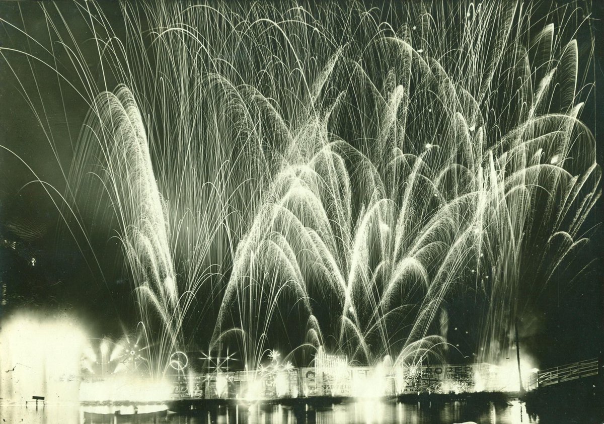 Happy Independence Day! We are open today from 10 am to 5 pm.

Here is an image from our collection of the Fourth of July fireworks at Doling Park, looking at the north end of the lake, in 1922. Will you be watching any fireworks today?