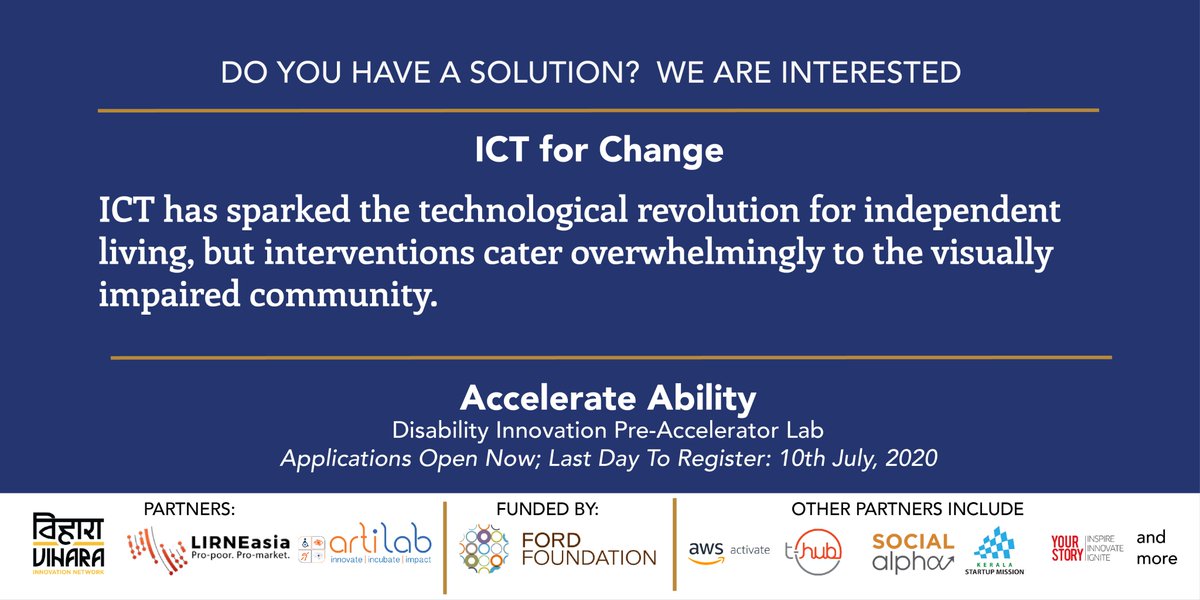 startup_mission's tweet photo. #AccelerateAbility, a disability innovation pre-accelerator lab, is inviting applications for their programme that aims to design contextual, usable and affordable inventions for people with #disabilities.
https://t.co/zkisr028Zp
More : https://t.co/FJj9Dd9BBC
#KSUM #Startups https://t.co/3fa8aZ2B3E