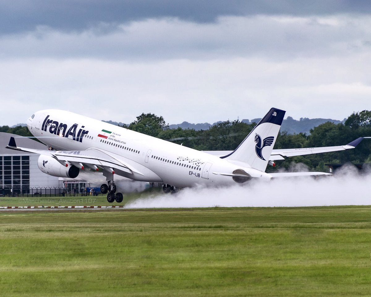 ManAviation1107's tweet photo. Today we welcomed @IranAir_IRI to @manairport! The new service will run on Saturdays on the @Airbus A330-200! Here’s some shots of it departing back to Tehran a few hours ago in some rather wet weather ✈️

#ManchesterAirport #IranAir @AirbusintheUK @NATS #NewRoute #Manchester https://t.co/C7haT3ky3u