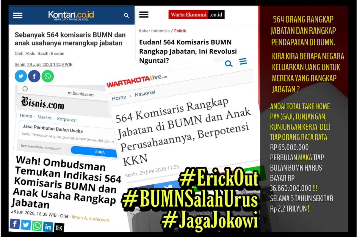 sumutbersatu01's tweet photo. Apa bisa fokus membangun  BUMN  komisaris itu
Atau hanya ingin mendapatkan penghasilan tambahan saja
#BUMNSalahurus 
#erickout 
#JagaJokowi 
@ListonJenta @Mustar_98 @Jeppri_silalahi @jokowi @Aim_KL89 https://t.co/SpFz6hJSpD