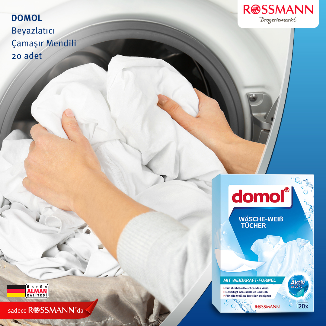 RossmannTurkiye's tweet photo. ✨ Domol Çamaşır Beyazlatıcı Çamaşır Mendili ile beyaz çamaşırlarınız makineden çıktığında artık daha beyaz! ✨ 12,99 TL fiyatıyla #SadeceRossmannda #Domol #temizlik https://t.co/Hj769O13Zw