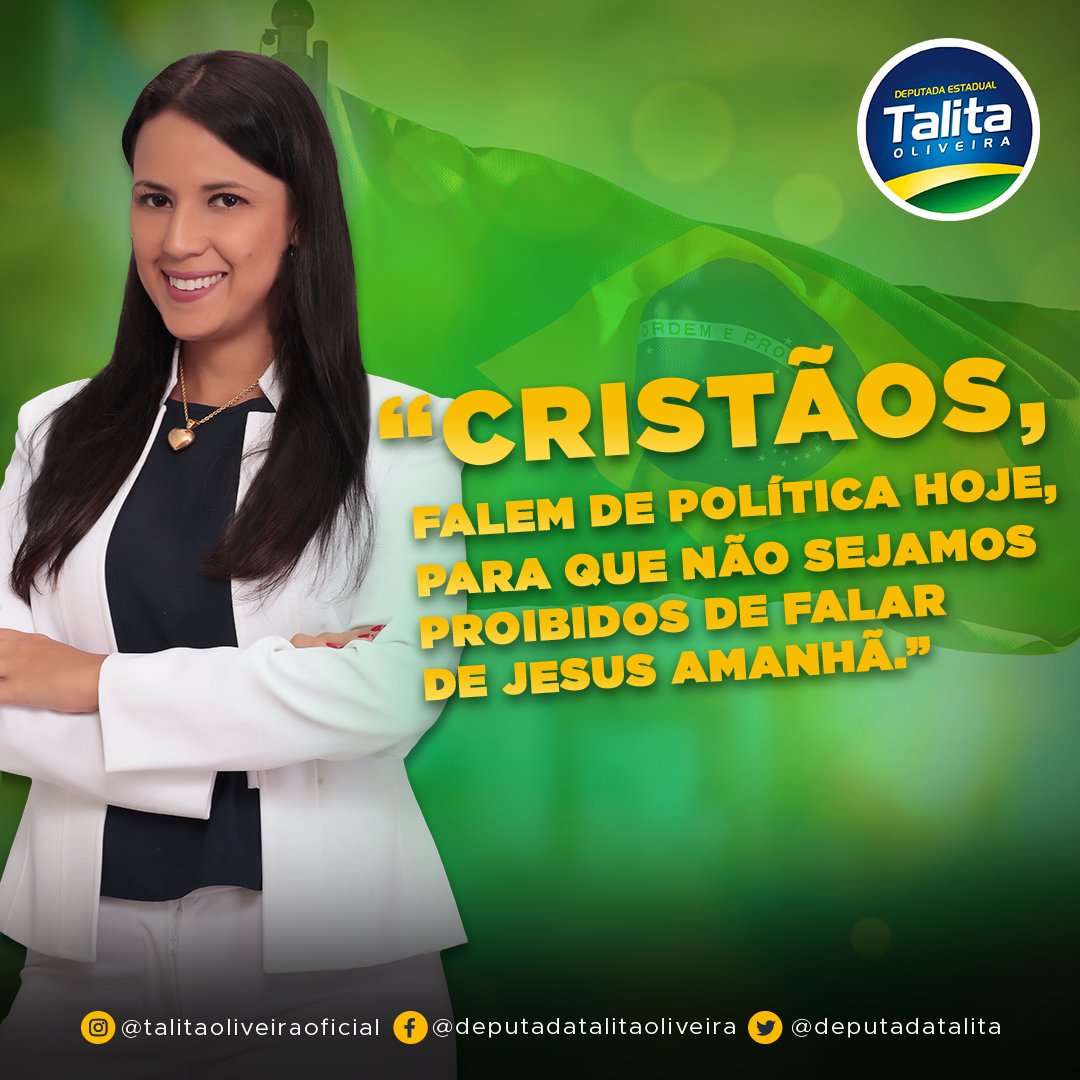 Sou cristã, contra a ideologia de gênero, contra o aborto, contra as drogas e a favor do direito de defesa. O Brasil é conservador! Respeitem a nossa voz! #MulherCristã #CristãosNaPolitica #DeputadaTalitaOliveira