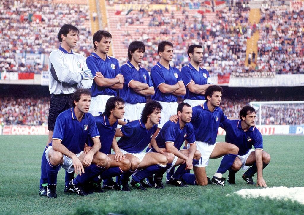 3rd July, Italia ‘90 semi-final. Italy lineup vs Argentina. Back row: W. Zenga, P. Maldini, F. De Napoli, R. Ferri, G. Bergomi (c) Front: F. Baresi, G. Giannini, R. Donadoni, S. Schillaci, G. Vialli, L. De Agostini.