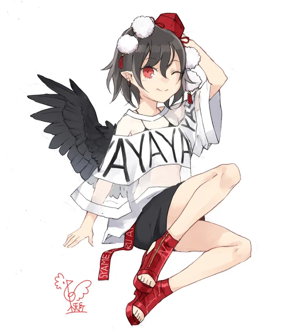 #リプ来たキャラの私服アレンジ描く 
06射命丸文 