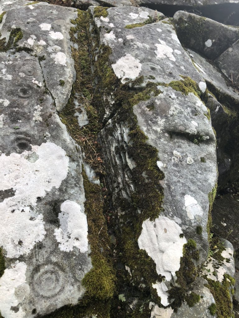 Irelandrockart's tweet photo. One of the most well-known examples of rock art in Ireland is the Boheh Stone, Co. Mayo which features over 250 carvings. On the 16th of April and between the 22-24th of August the sun can be seen rolling down the northern shoulder of Croagh Patrick illuminating the panel. https://t.co/iMVr5AdyVo