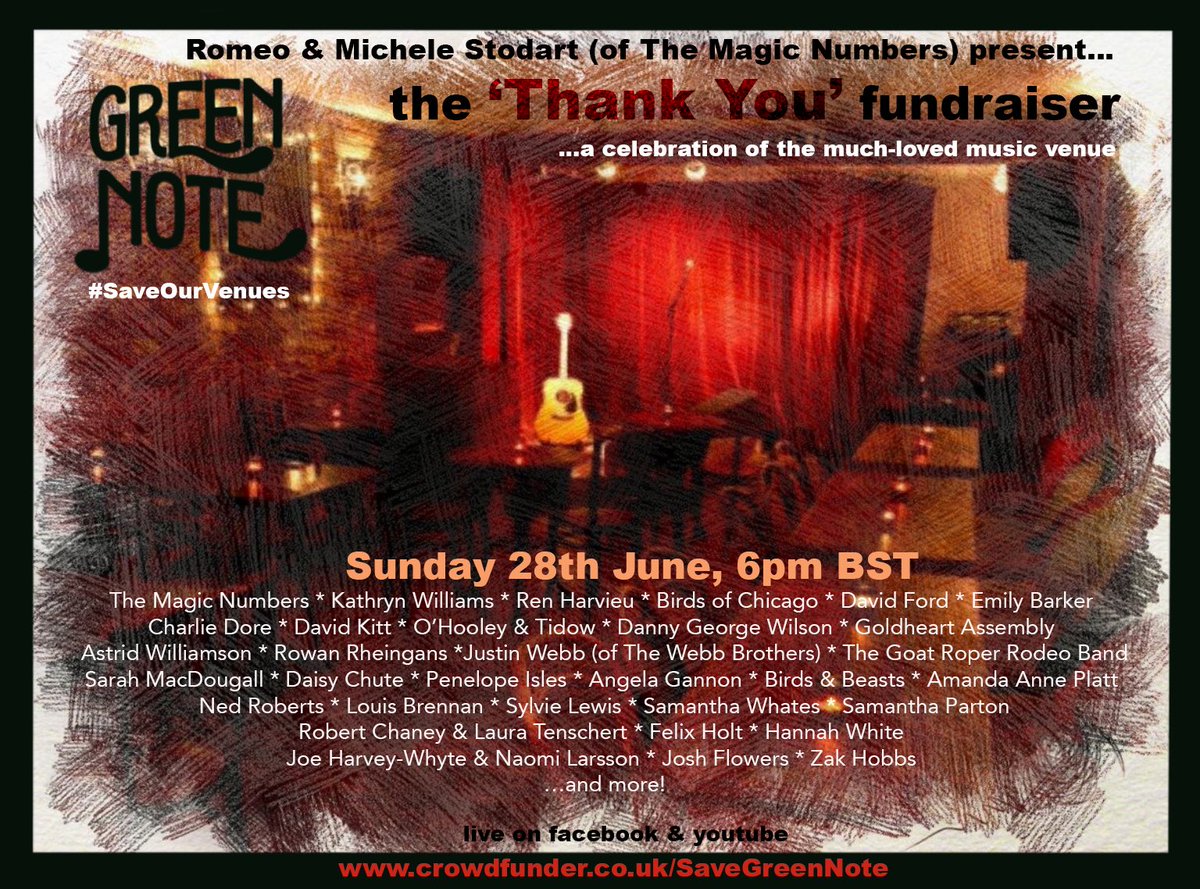 GreenNote's tweet image. Romeo &amp;amp; Michele Stodart’s ‘Thank you Green Note’ fundraiser festival is still online for another few days! If u missed it you can watch it here 👉 youtu.be/Ip0PHuhvpJo . Such a lovely show! 🎶💓 Our crowdfunder link is also still live crowdfunder.co.uk/SaveGreenNote💥 @themagicnumbers