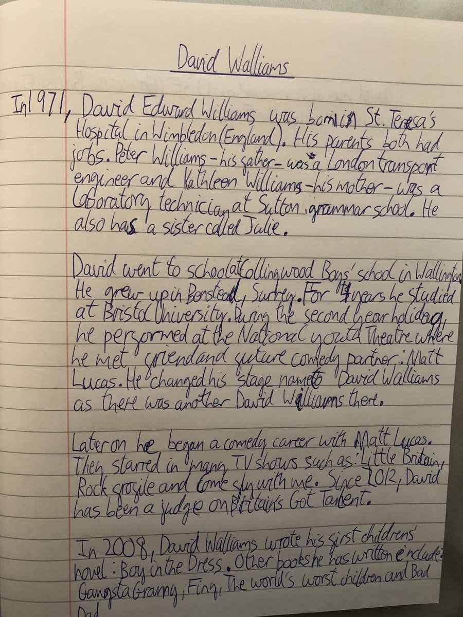 MsBauduin's tweet photo. Noah’s biography of @davidwalliams @LiamEmmerson4 #ONAY5ENG https://t.co/Wigb3sc1qQ