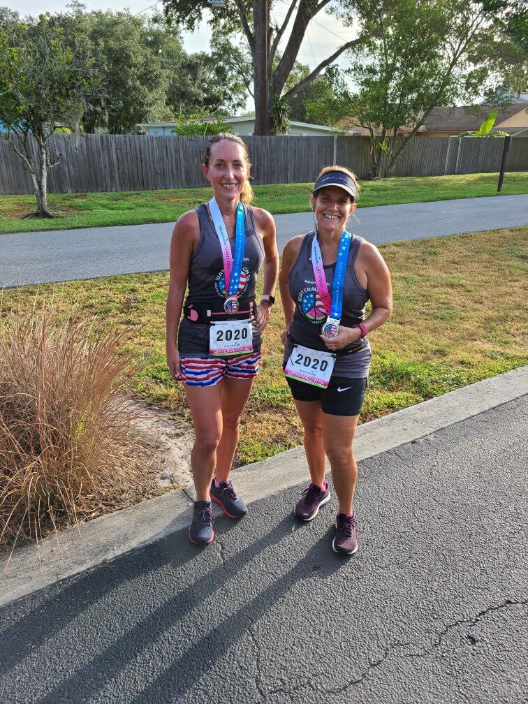 babysully1's tweet photo. @trackshack @AdventHealth Watermelon 5k virtual then an additional 7 miles on the West Orange Trail. Wearing our bibs we had a lot of shout outs and encouragement along the way. Missed the watermelon 🍉 at the end but happy to finish 10 miles today. Happy 4th 🇺🇸! https://t.co/Y9WDCHsz0r