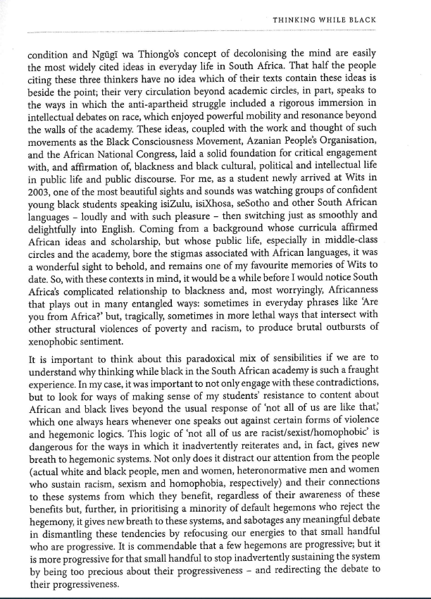 G_A_Musila's tweet photo. Excerpts on 'not-all-of-us' syndrome and compulsory exceptionalism #ThinkingWhileBlack. Full chapter available in the book https://t.co/Fku0Jn22VG https://t.co/DDe1GdmKOI