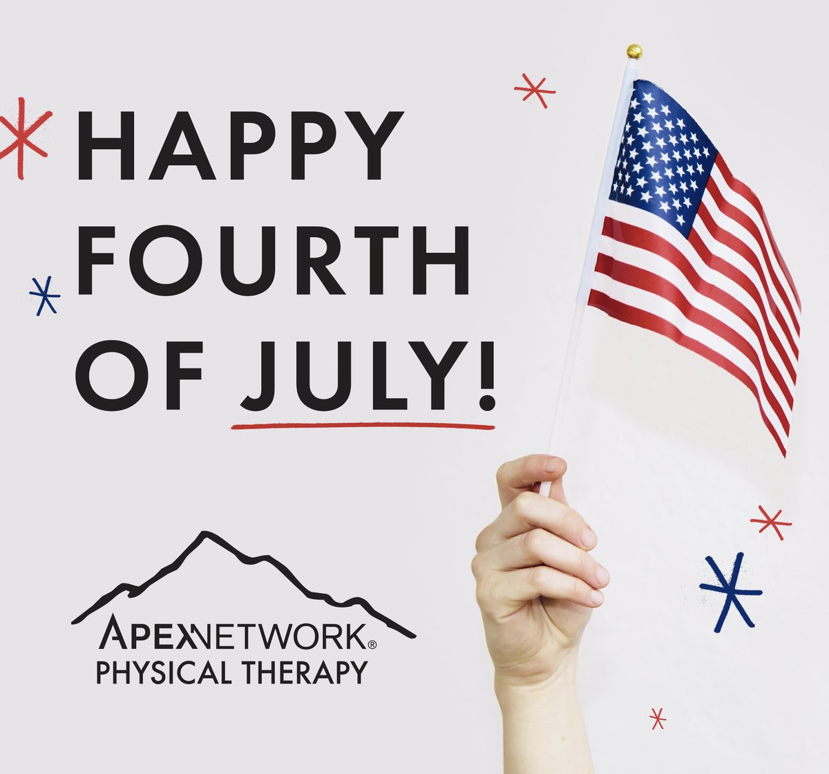 ApexNetworkFran's tweet photo. Have a safe and happy 4th of July from your ApexNetwork Physical Therapy team!

#ChooseApexPT #4thofJuly https://t.co/B5SaokPEpK