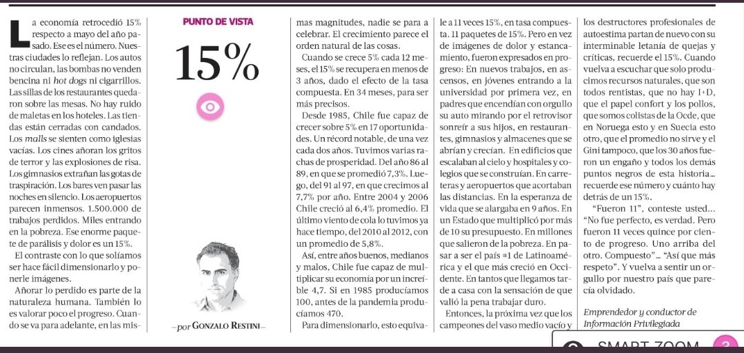 Va la columna de hoy , sobre cómo la pandemia debiese hacernos apreciar más el progreso y el crecimiento que ha tenido Chile. Dedicada a los demoledores de autoestima la autoestima nacional.